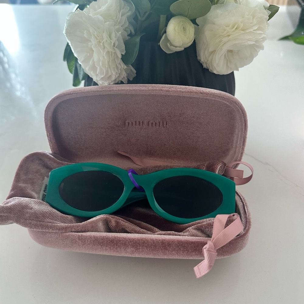 Miu Miu Emerald Green Sunglasses with Velvet Case